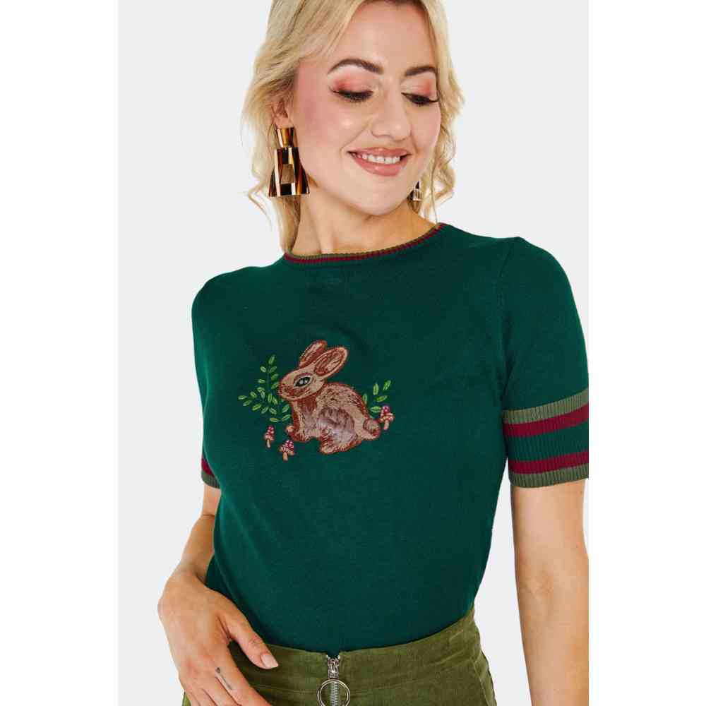Voodoo Vixen - Forest Bunny Embroidered Sweatshirt - GrÃ¼n
